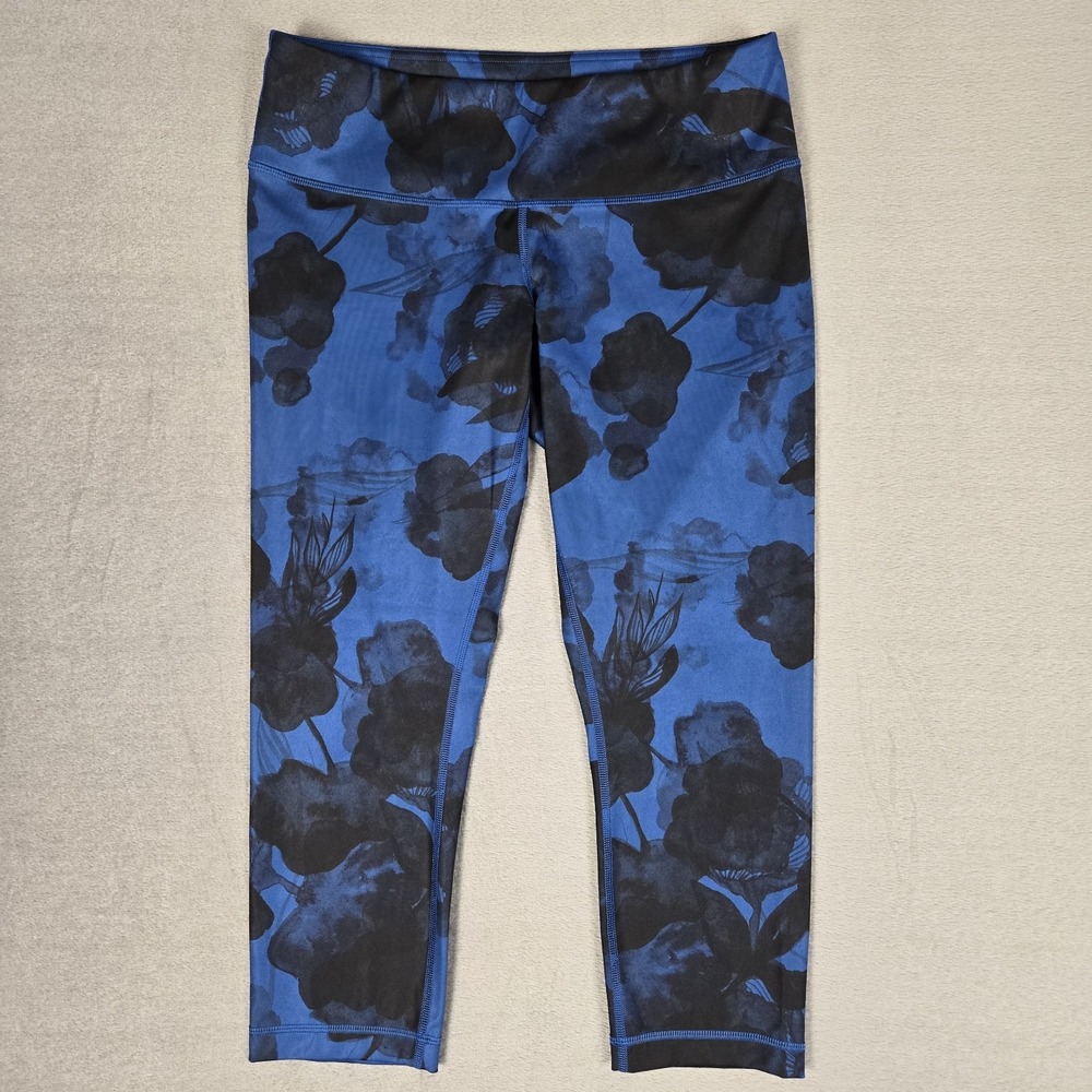Lululemon Wunder Under Crop Leggings Jumbo Inky Blue Black Floral Size 8‎